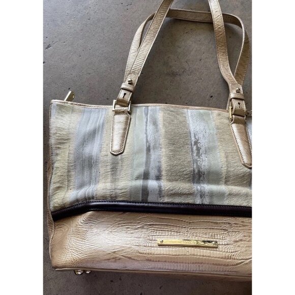BRAHMIN Medium Classy Asher Leather Shoulder Tote/Bag-Gold Tones W Match Wallet - Picture 3 of 16